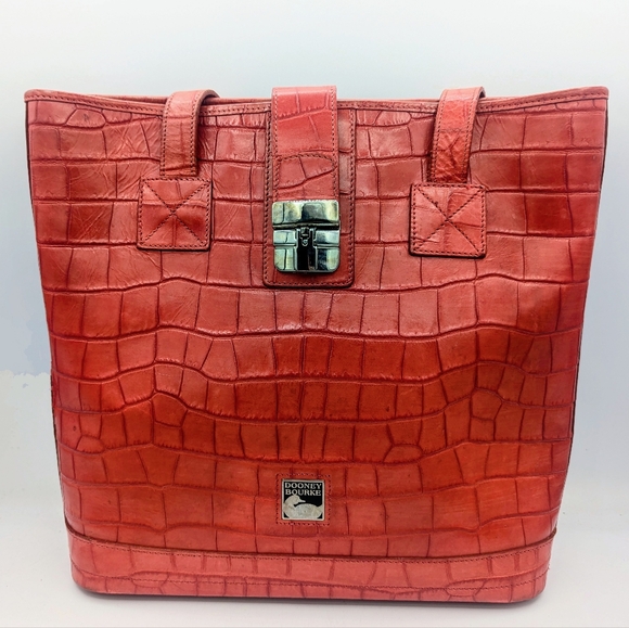 Dooney & Bourke Handbags - DOONEY & BOURKE Red Leather Vintage Embossed Croc Tote Shoulder Bag USA